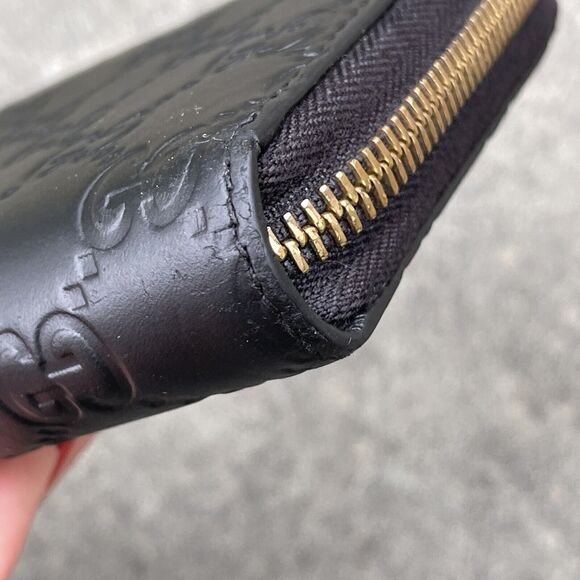 Gucci Black Monogram Leather Zip Wallet Interlocking GG Zipper Pull - Picture 8 of 14